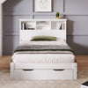 Wooden Storage Bed Frame with Bookcase Shelves Underbed Drawer QR