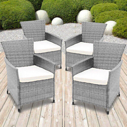 4 X RATTAN GARDEN FURNITURE DINING CHAIRS SET OUTDOOR PATIO CONSERVATORY WICKER