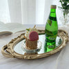 Oval Storage Tray Mirror Golden Glass Fruit Dessert Plate Makeup Jewelry Display