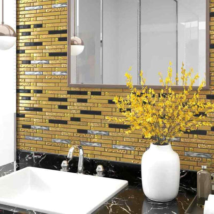 Mosaic Tiles 11pcs Black and Gold 30x30 cm Glass GHB