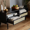 TV Unit Cabinet Stand Black & Cane w/ Storage Drawers & Shelves | Spinningfield
