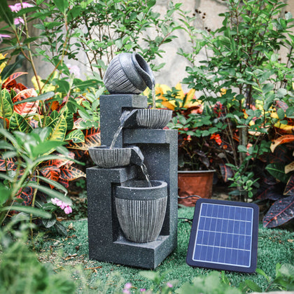 Large 4 Tier Bowl Solar LED Water Feature Outdoor Fountain Garden Patio Decor