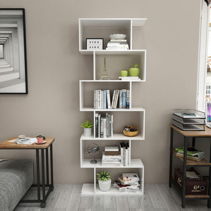 Bookcase Bookshelf Tall Wooden 6 Tier Display Shelf for Living Room Office White