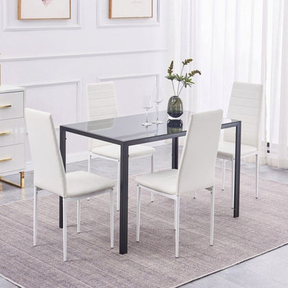 4x White Faux Leather Dining Chairs Tempered Glass Dining Table Dining Room Set