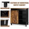 Industrial Storage Cabinet Freestanding Buffet Cabinet W/ Wine Rack Sliding Door