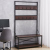 Industrial Hat Coat Stand Clothes Hanging Rack With 2 Tier Shoe Storage Bench