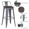 Set of 4 Bar Stools Metal 76cm Gunmetal Kitchen Breakfast Chair w/Wooden Seat