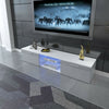 63" Modern Grey TV Unit Cabinet Stand Matt Body High Gloss Blue LED Large Doors