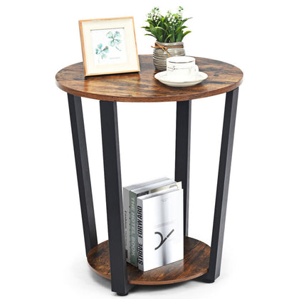 Industrial Side Table 2-Tier Rustic Coffee Snack Table Laptop Desk Home Office