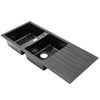 Black Kitchen Sink 2 Bowl Quartz Stone Washing Catering Sink W/ Right Drain Tray