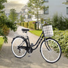 Unisex 26" Commuter Bike 7-Speed Hybrid Cruiser Bicycle With Front Basket Black