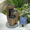 Garden Soalr Powered Water Feature Wooden Zen Barrel LED Fountain Falls Decor UK