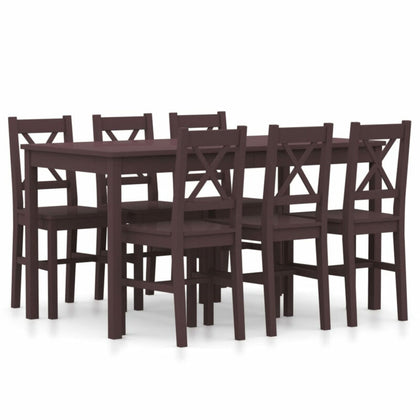 7 Piece Dining Set Pinewood Dark Brown Y0A3