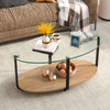 2-Tier Coffee Table Oval Modern Side Table W/ Tempered Glass Tabletop