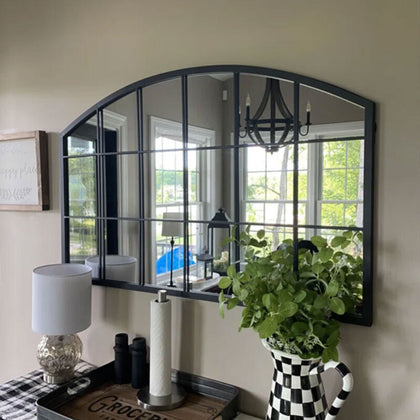 Industrial Style Black Metal Window Style Metal Frame Wall Mirror Hallway Decor