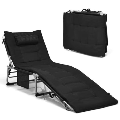 Adjustable Beach Chaise Lounger Deck Chair W/ Soft Mattress & Removable Pillow