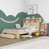 3ft Single Wooden Solid White Pine Kids Storage Bed Frame w/ Drawer and Shelves
