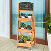 3-Tier Flower Pot Stand Wooden Outdoor Garden Ladder Plant Rack W/ Blackboard