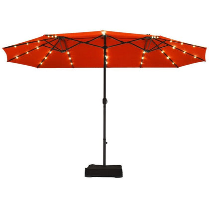 4.6m Double-Sided Parasol with Base Solar LED Lights and Crank Handle Outdoor