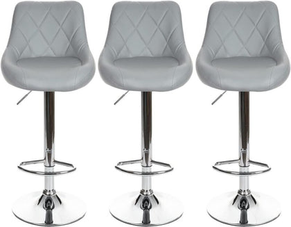 3 x Grey Bar Stools Faux Leather, Milan set of 3 Barstools Kitchen Breakfast Bar