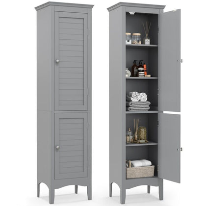 5-Tier Bathroom Tall Cabinet Slim Freestanding Storage Organizer Cupboard 2 Door