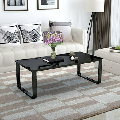 Black Rectangle Coffee Table Glass Side End Table Metal Frame Office Living Room
