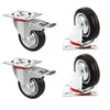4x Heavy Duty 75mm Rubber Swivel Castor Wheels Trolley Furnitures Caster Black