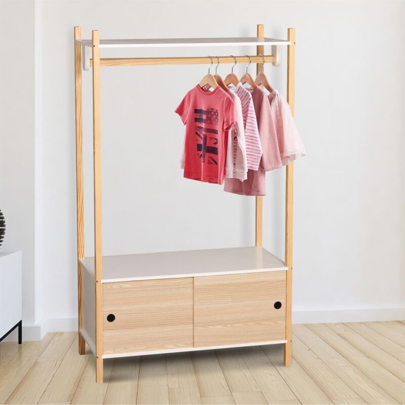 Wooden Wardrobe With Two Sliding Doors White Kids Wardrobe MDF Wood Sl ...