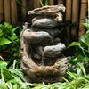 Desk Water Feature Cascade Rockery and Wood Waterfall Statue with LED Lights UK