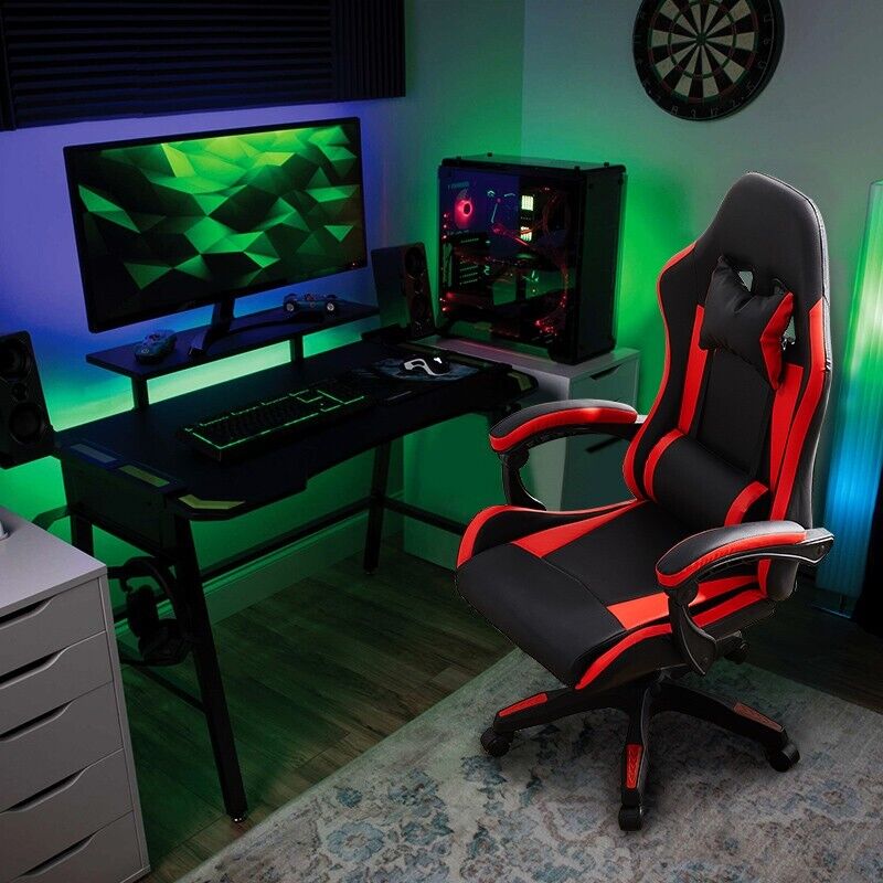 Red Racing Chair Red Executive Racing Gaming Chair PU Faux Leather Computer Desk Chair ...
