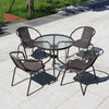 3/5 Piece Round Coffee Table & Rattan Chairs Metal Bistro Balcony Garden Outdoor