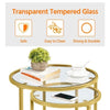Round Nesting Table with Metal Frame, End Side Table w/ Tempered Glass Top, Gold