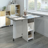 Wooden Mobile Drop Leaf Dining Table Folding Desk w/2 Wheels Storage Shelf Grey