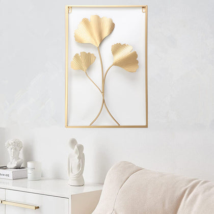 Gold Ginkgo Leaf Wall Hangings Metal Leaves Wall Background Sculpture Home Decor