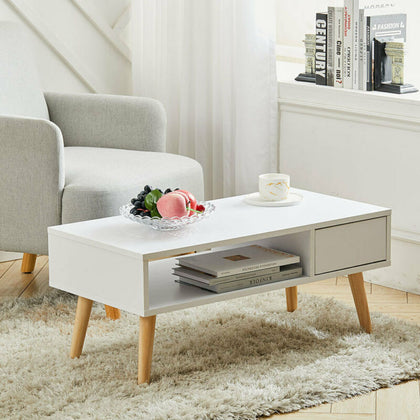 Coffee Tea Table Modern Open Shelf Storage Living Room Home Furniture w/ Drawer