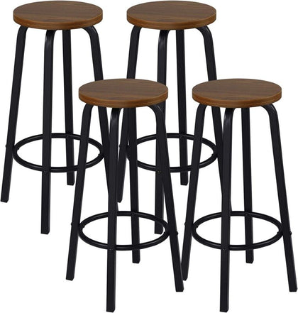 4 x Bar Stools Retro Breakfast Kitchen Bar High Chairs MDF Seat Metal Legs
