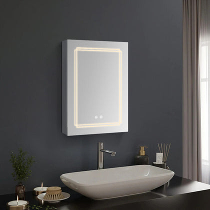 IP44 Washroom Wall Boxed Led Mirror Cabinet Color Dimmer 720*500mm Shaver Socket