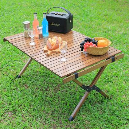 Camping RV Picnic Table Folding Hiking Traveling Wood Egg Roll Table 90cm Length