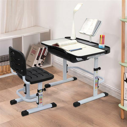 70CM Lifting Table Top Can Tilt Desk Chair Set Kids Study Learning Table W/Lamp