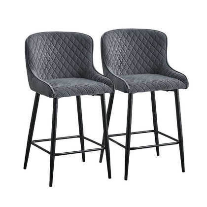 2x Grey Velvet Bar Stools Diamond Seat Metal Legs Kitchen Pub Chairs Stools