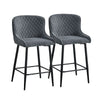 2x Grey Velvet Bar Stools Diamond Seat Metal Legs Kitchen Pub Chairs Stools
