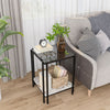 Modern End Table Sofa Side Table Glass Top Nightstant w/ Marble Storage Shelf