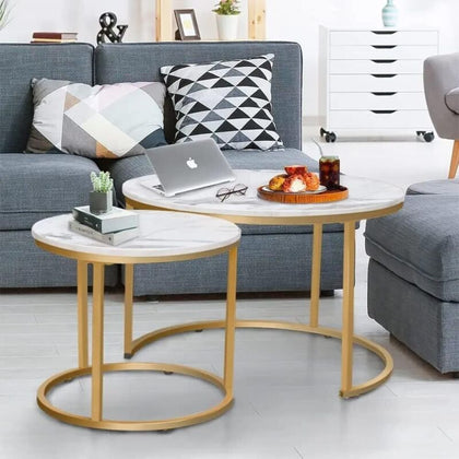 Nesting Coffee Table Set of 2 Living Room Round Stacking Side End Table White
