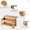 Oak Lift up Top Coffee Table with storage and shelf For Living room Home Office