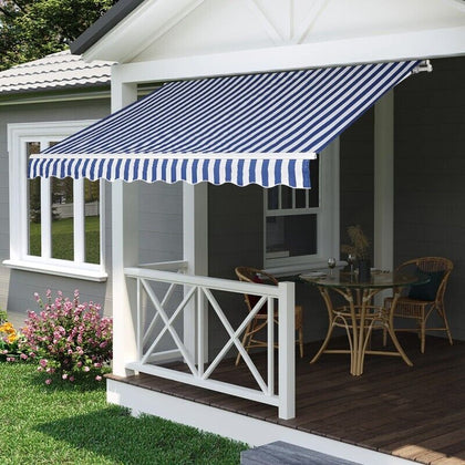 Awning Manual Outdoor Garden Canopy Patio Sun Shade Shelter Blue White 200X150CM