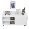 White Coffee Table with LED Light & Drawers Wheels Living Room Office Furniture