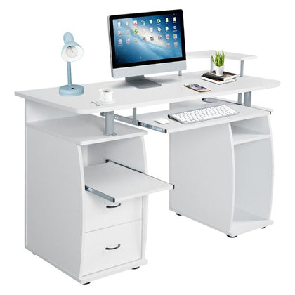 Computer Desk Home Office Workstation with 2 Drawers & Storage Compartments