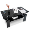 Rectangle Glass Black Coffee Table Modern Living Room Furniture with Shelf