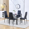 Small Space Dining Set 5Pcs Square Black Glass Dining Table+ 4 Dining Chairs Set