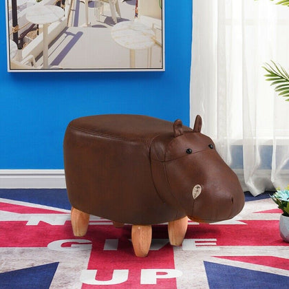 Brown Faux Leather Hippo Footstool Animal FootStool Ottomans Child Toy Gift Home